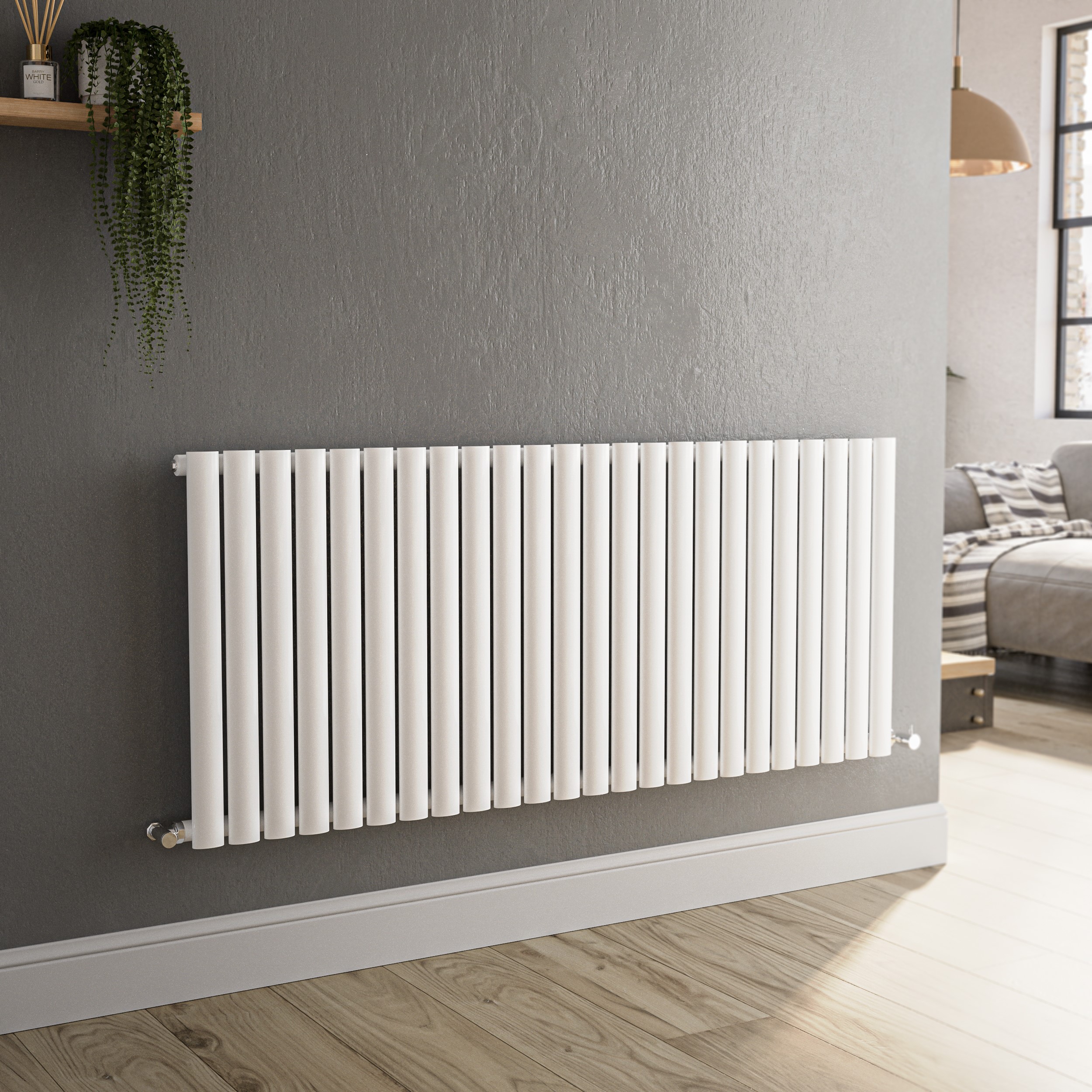 Sorrento  Horizontal Oval Designer Radiator 600X1416mm Single Panel 3783 Btu HS24-600-WCO