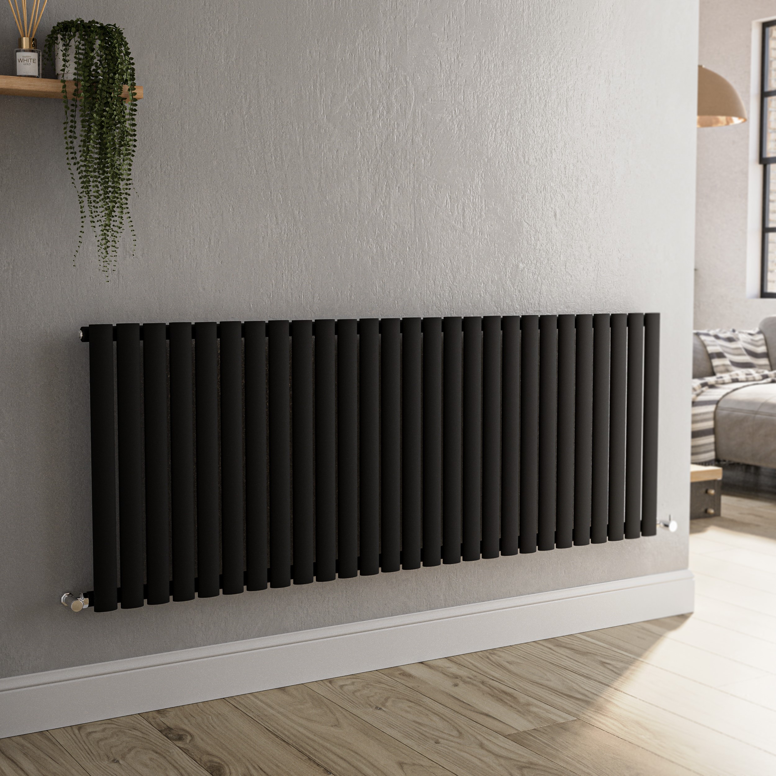 Sorrento Midnight  Horizontal Oval Designer Radiator 600X1593mm Single Panel 4255 Btu HS27-600-BCO