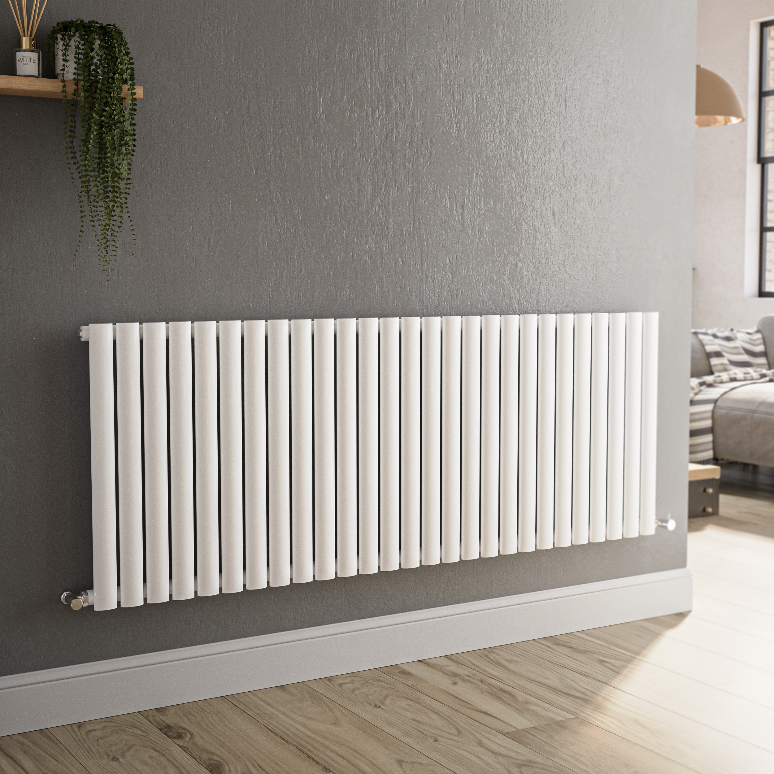 Sorrento  Horizontal Oval Designer Radiator 600X1593mm Single Panel 4255 Btu HS27-600-WCO