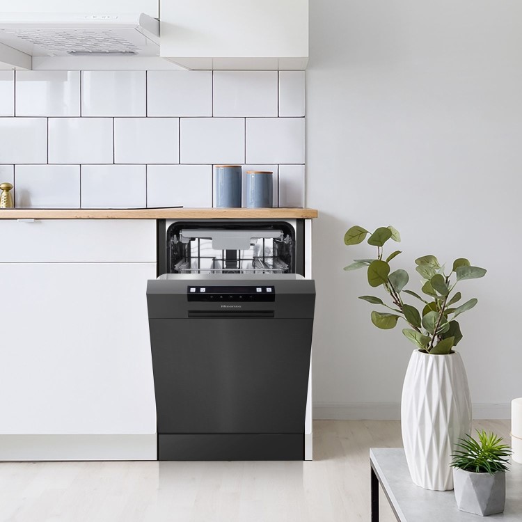 Refurbished Hisense HS523E15BUK 10 Place Freestanding Slimline Dishwasher Black