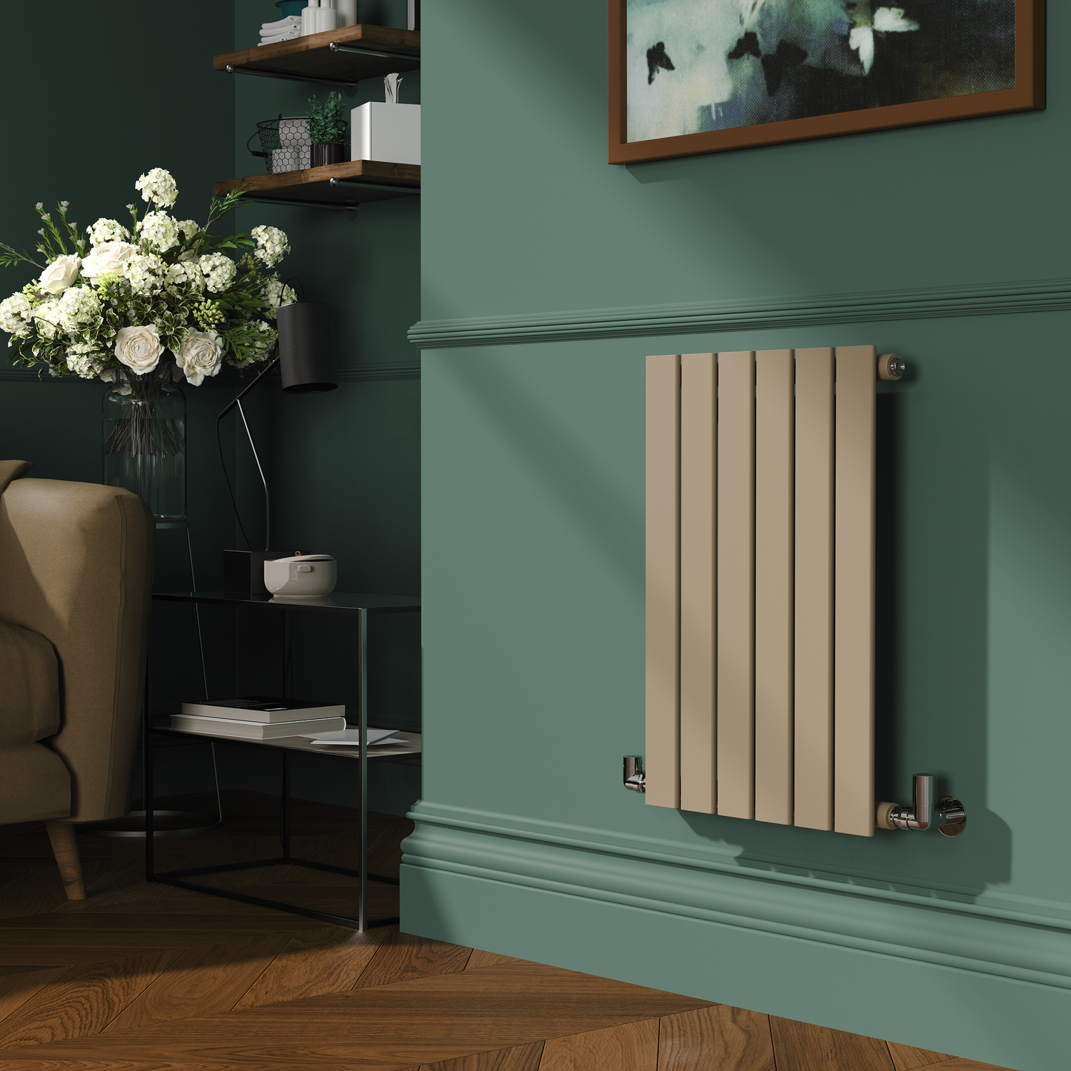Beige Horizontal Flat Designer Radiator 600x408mm Single Panel 953 BTU