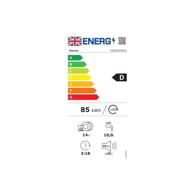 Refurbished Hisense HS620D10WUK 14 Place Freestanding Dishwasher White