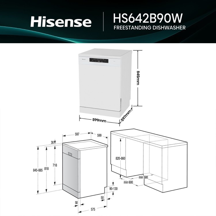 Hisense Hi4 Freestanding Dishwasher - Auto dry B-Rated White