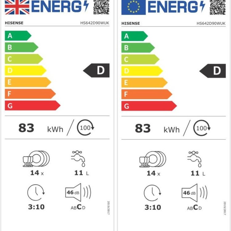 Hisense Hi4 Freestanding Dishwasher - Self-Clean D-Rated White