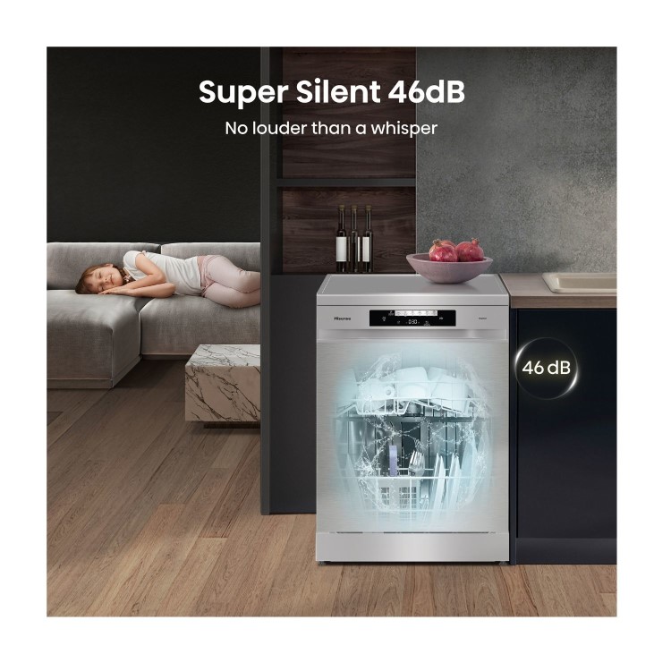 Hisense Hi4 Freestanding Dishwasher - Auto Dry, D-Rated, Silver