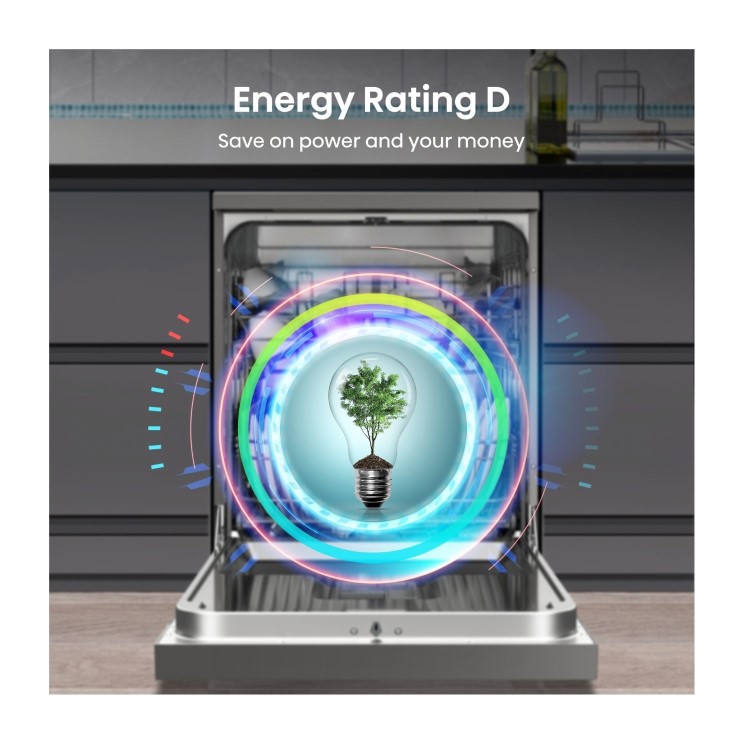 Hisense Hi4 Freestanding Dishwasher - Auto Dry, D-Rated, Silver