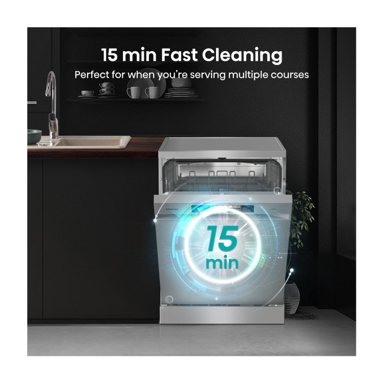 Hisense Hi4 Freestanding Dishwasher - Auto Dry, D-Rated, Silver