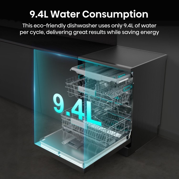 Hisense Freestanding Dishwasher - WiFi-enabled A-Rated Black