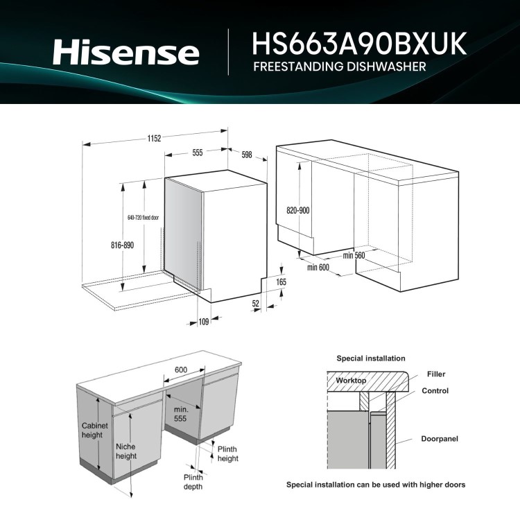 Hisense Freestanding Dishwasher - WiFi-enabled A-Rated Black