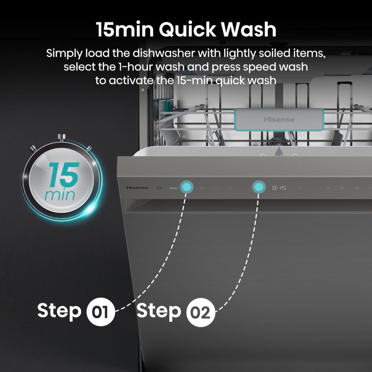 Hisense Hi6 Freestanding Dishwasher - Auto dry A-Rated Graphite