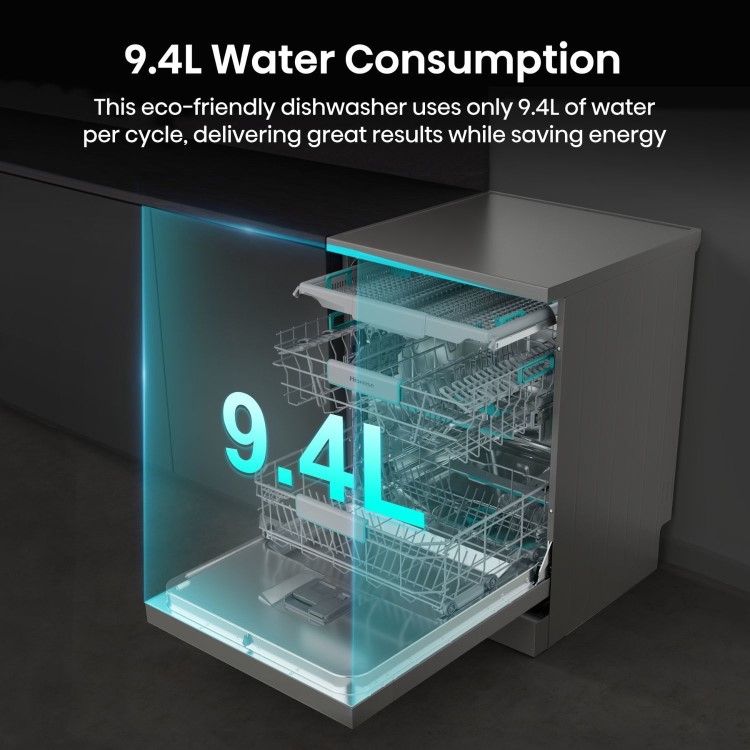 Hisense Hi6 Freestanding Dishwasher - Auto dry A-Rated Graphite