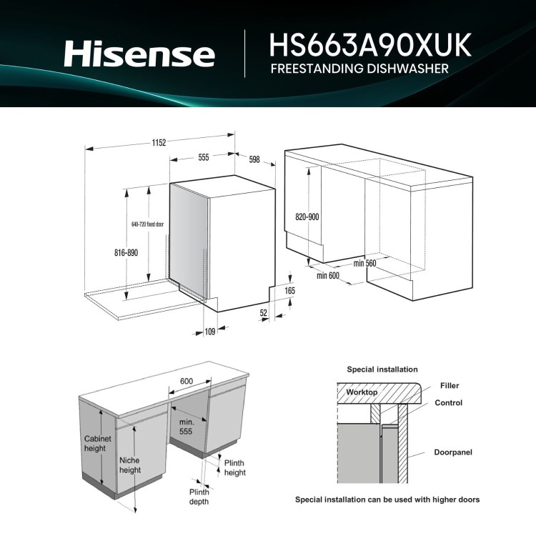 Hisense Hi6 Freestanding Dishwasher - Auto dry A-Rated Graphite