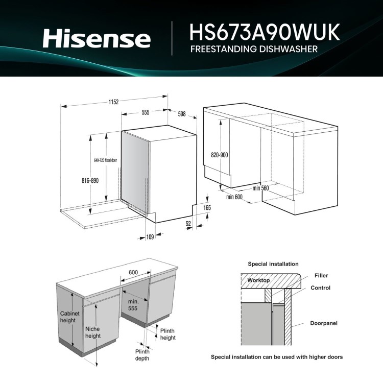 Hisense Freestanding Dishwasher - WiFi-enabled A-Rated White