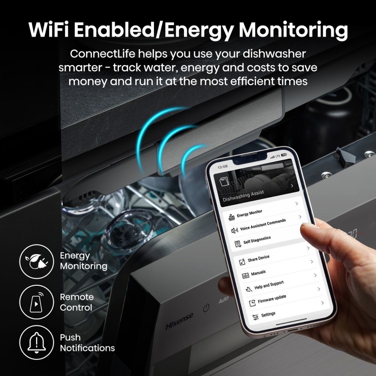 Hisense Freestanding Dishwasher - WiFi-enabled A-Rated - Silver
