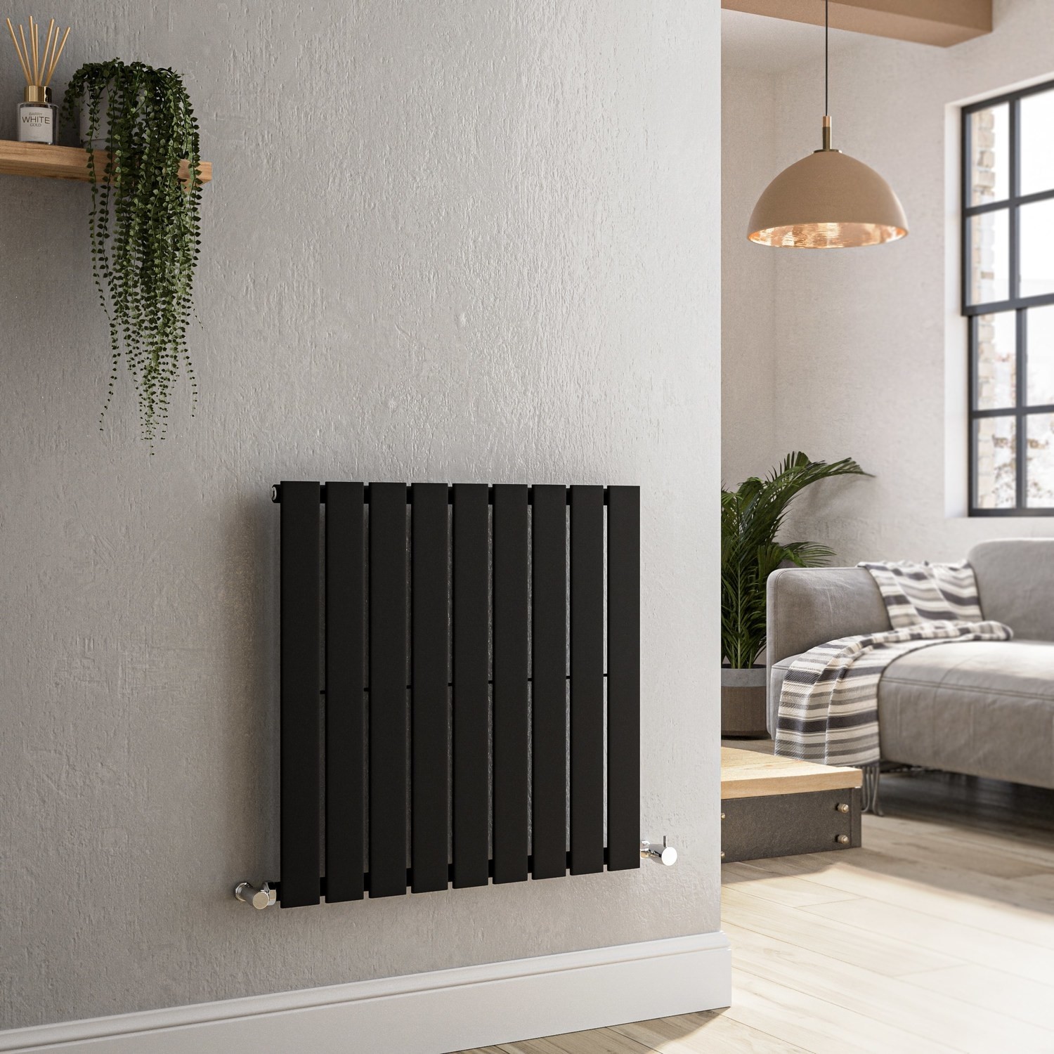 Riace Midnight  Horizontal Flat Designer Radiator 600X612mm Single Panel 1430 Btu HS9-600-BCF