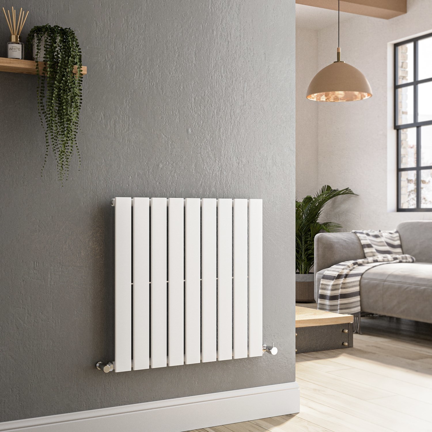 Riace White Horizontal Flat Designer Radiator 600X612mm Single Panel 1430 Btu - Image 2