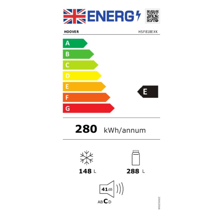 GRADE A2 - Hoover 436 Litre French Style American Fridge Freezer - Silver