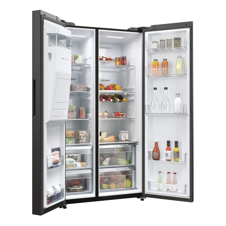 Haier SBS 90 Series 5 601 Litre Side By Side American Fridge Freezer - Black