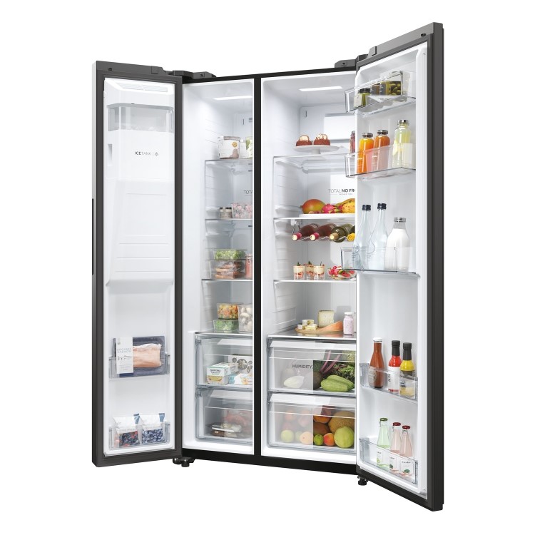 Haier SBS 90 Series 5 601 Litre Side By Side American Fridge Freezer - Black