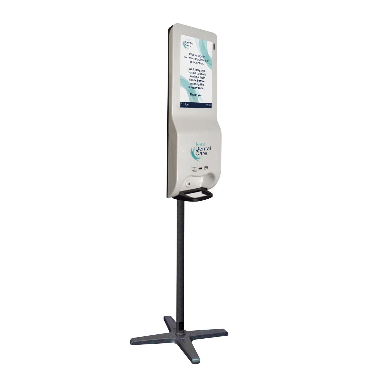 Hygiene Tech Floor Standing Digital signage screen with hand sanitiser - plug and play USB