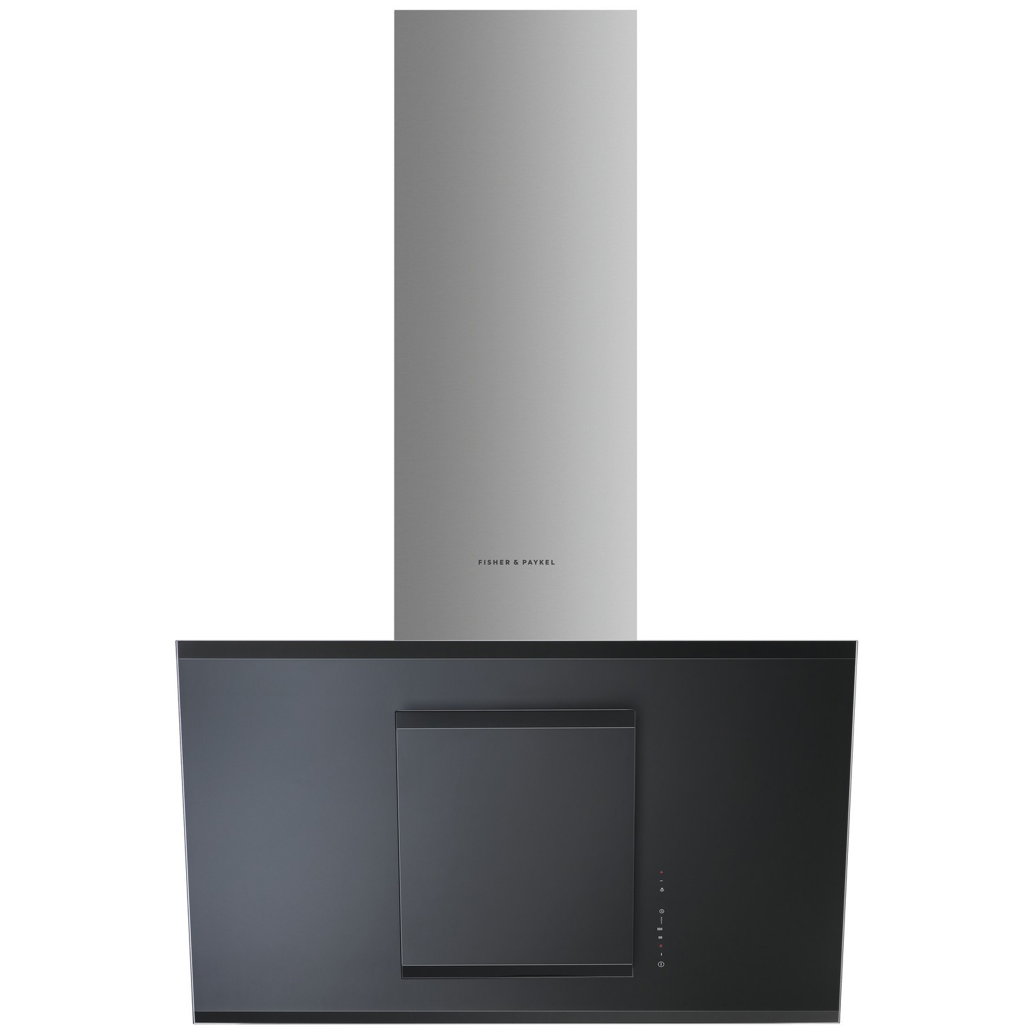 Fisher & Paykel 90cm Angled Chimney Cooker Hood - Black Glass