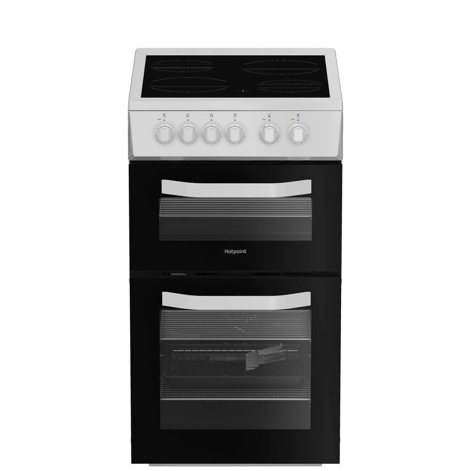 Hotpoint HTE5VCW 50cm Twin Cavity Electric Cooker in White Ceramic Hob