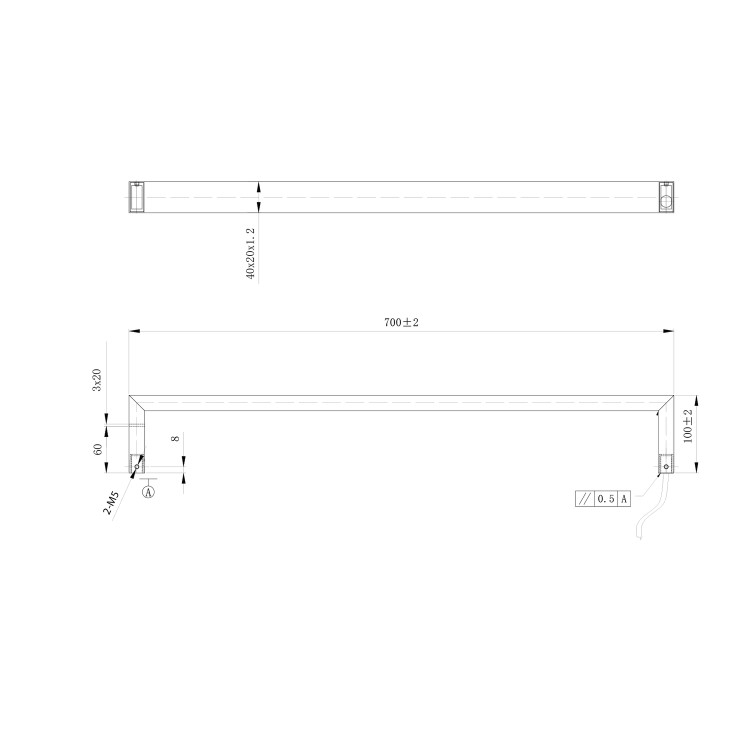 GRADE A1 - Square Brushed Single Bar Heated Towel Rail 19W - Burdock