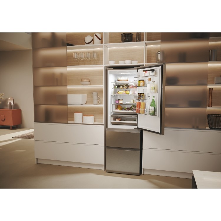 Refurbished Haier 3D 60 Series 5 HTW5618ENMG Freestanding 356 Litre 60/40 Frost Free Fridge Freezer Silver