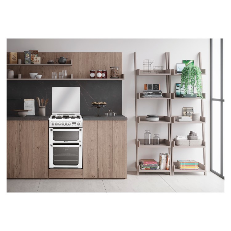 Hotpoint Ultima 60cm Double Oven Dual Fuel Cooker - White