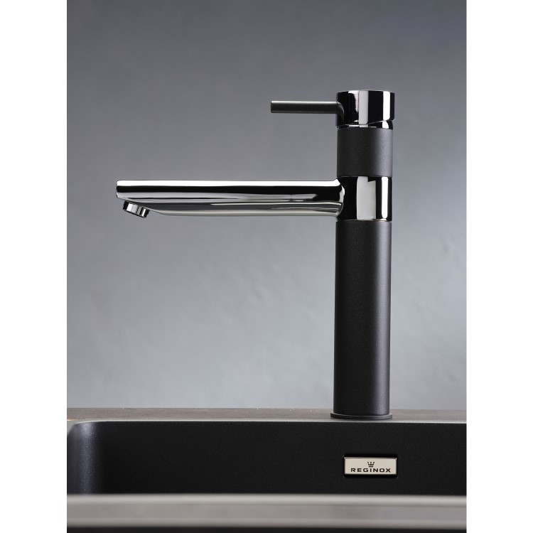 Reginox Black & Chrome Single Lever Mixer Pillar Kitchen Tap – Hudson