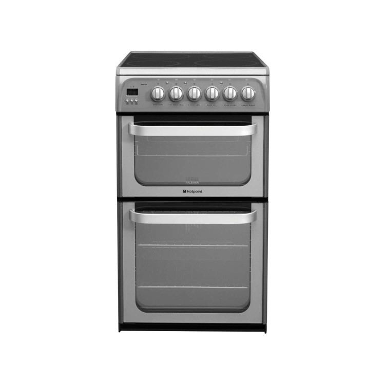 GRADE A2 - Hotpoint HUE52GS 50cm Double Oven Electric Cooker With Ceramic Hob - Graphite