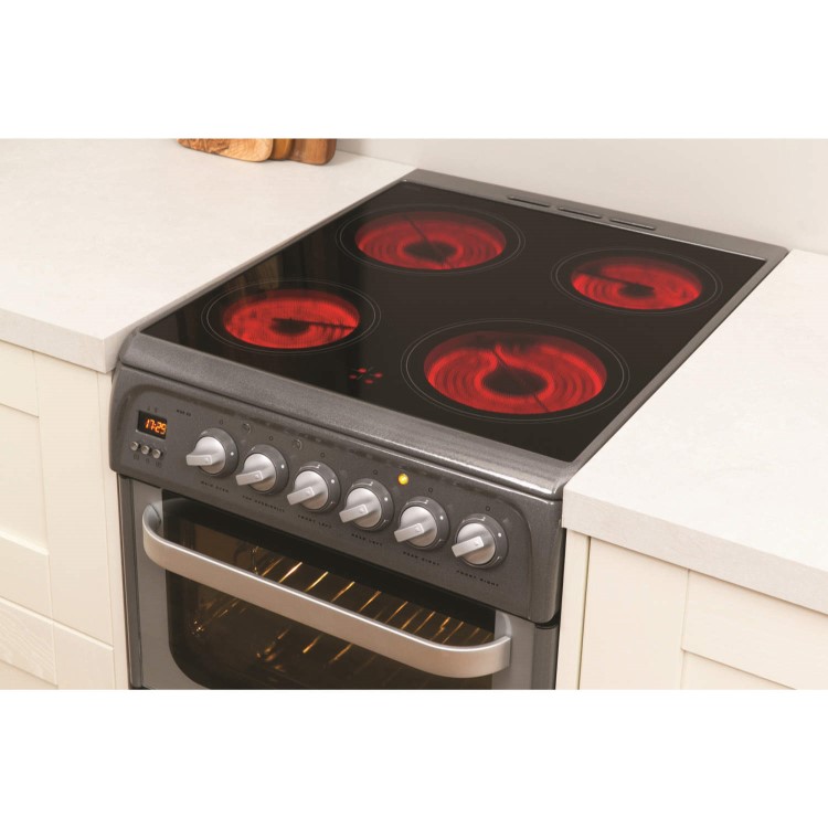 GRADE A2 - Hotpoint HUE52GS 50cm Double Oven Electric Cooker With Ceramic Hob - Graphite