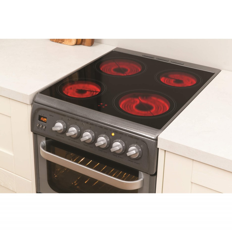 Hotpoint HUE52GS 50cm Wide Double Oven Electric Cooker With Ceramic Hob