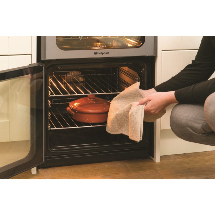 GRADE A2 - Hotpoint HUE52GS 50cm Double Oven Electric Cooker With Ceramic Hob - Graphite
