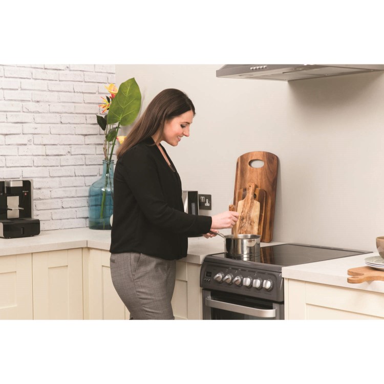GRADE A2 - Hotpoint HUE52GS 50cm Double Oven Electric Cooker With Ceramic Hob - Graphite