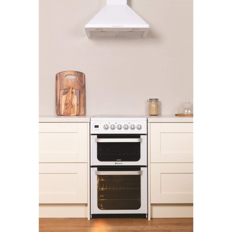 Hotpoint HUE52PS 50cm Double Oven Electric Cooker With Ceramic Hob - White