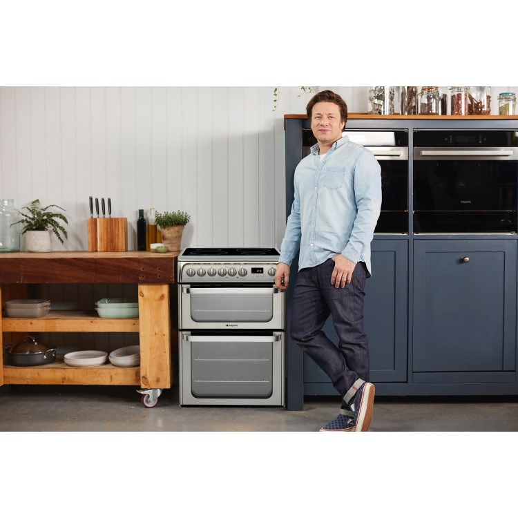 GRADE A2 - Hotpoint HUI611X 60cm Fan Double Oven Cooker With Induction Hob Stainless Steel