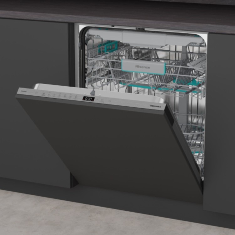 Hisense Integrated Dishwasher - Auto Dry, C-Rated, Silver control panel