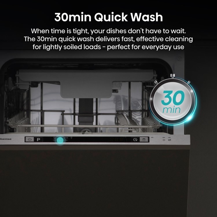 Hisense Integrated Slimline Dishwasher - Auto Dry C-Rated Silver control panel