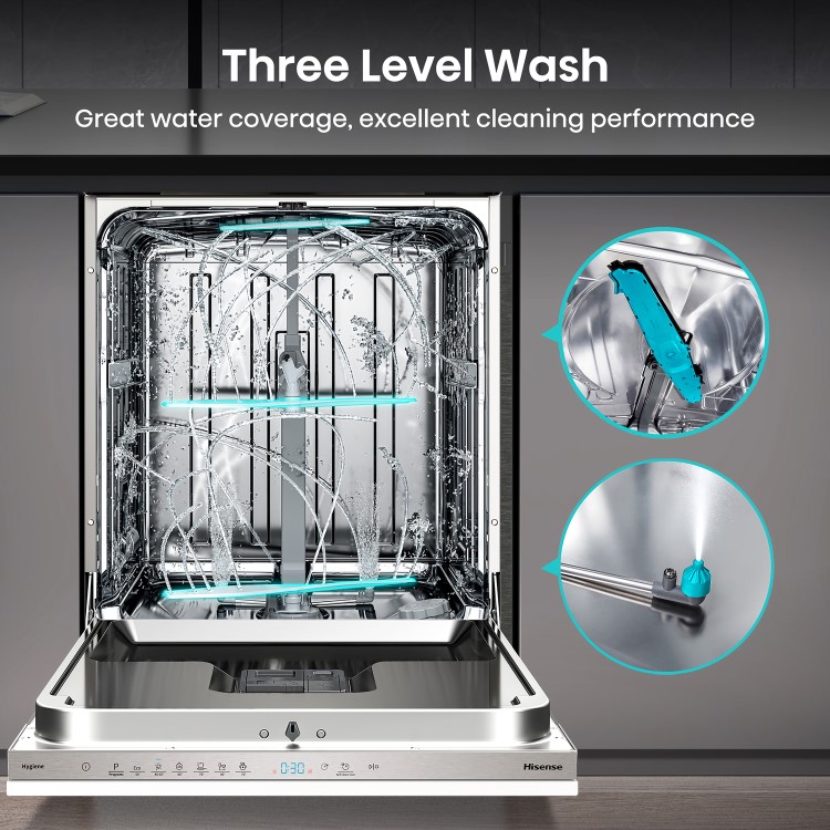Hisense Hygiene Integrated Dishwasher - Stainless Steel - D-Rated, Silver control panel