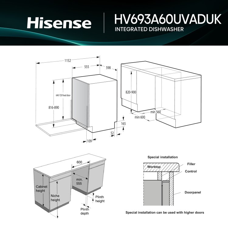 Hisense Integrated Dishwasher - Smart Wi-Fi A-Rated Silver control panel