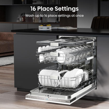 Hisense Hygiene Integrated Dishwasher - Smart Wi-Fi, C-Rated, Silver control panel