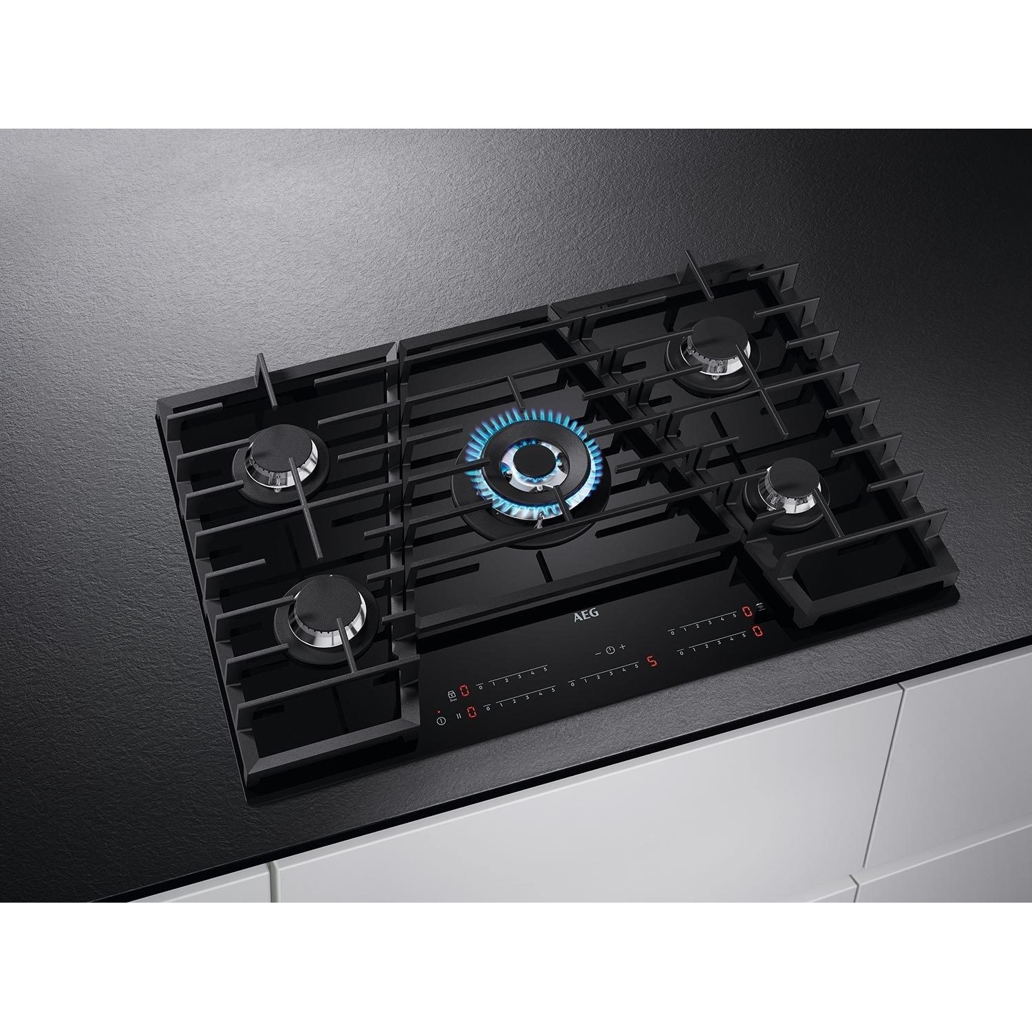 AEG 75cm 5 Burner GasonGlass Hob with Touch Control Black