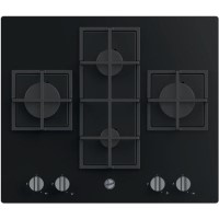 Refurbished Hoover HVG6DK3B H-HOB 300 60cm 4 Burner Gas Hob With Cast Iron Pan Stands Black Glass