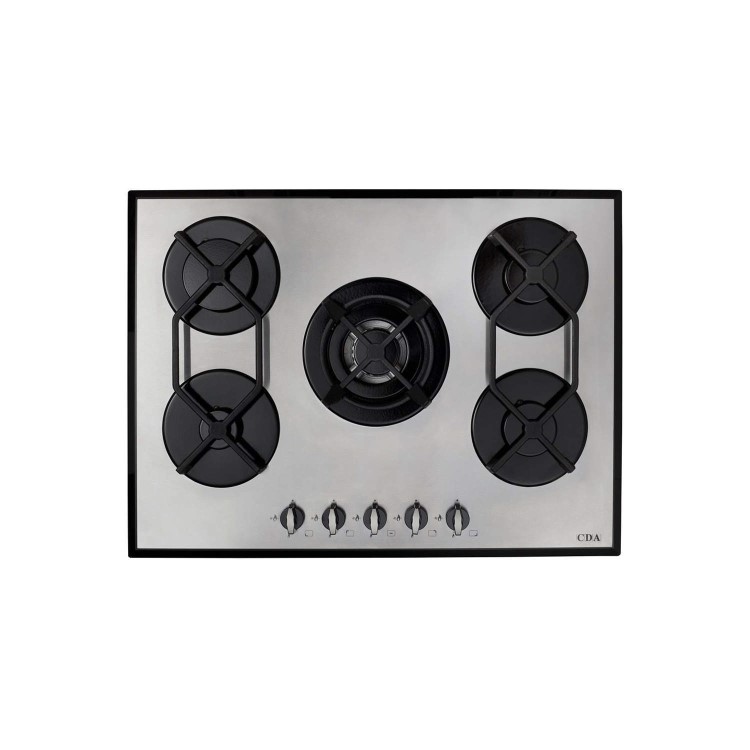 CDA HVG720SS 70cm Five Burner Gas-on-glass Hob Stainless Steel