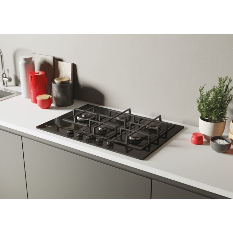 Refurbished Hoover HVG7W4BSB 74.5cm 5 Burner Gas Hob Black