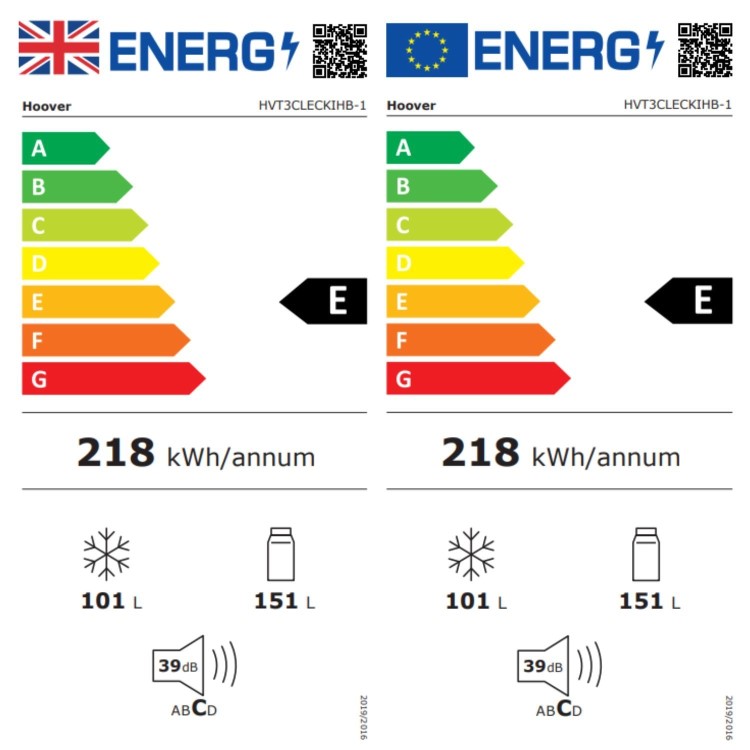 Hoover H-300 252 Litre 50/50 Freestanding Fridge Freezer - Black