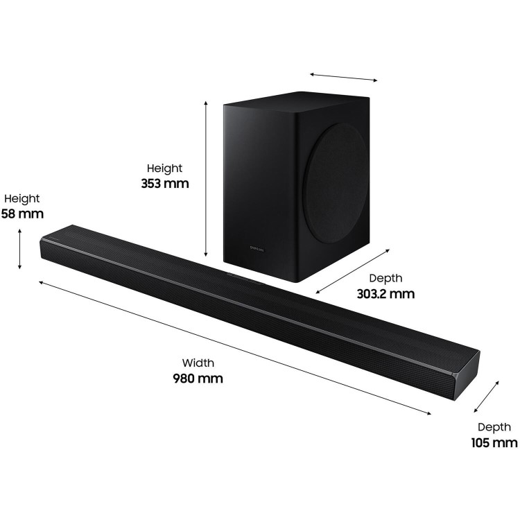 Ex Display - Samsung HW-Q60T/XU Wireless Flat Soundbar with DTS Virtual Dolby Digital and DTS Surround Sound