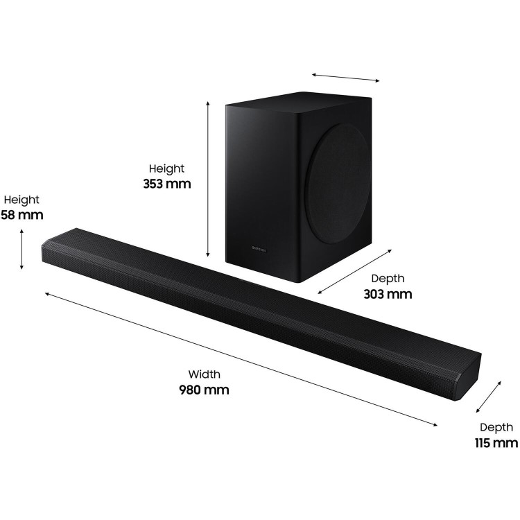 GRADE A2 - Samsung HW-Q70T/XU Wireless Flat Sound Bar and Subwoofer with Dolby ATOMS Dolby Digital Plus and DTS Digital Surround Sound
