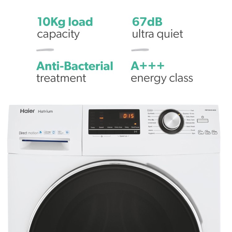 Haier HW100-B14636 10kg 1400rpm Freestanding Washing Machine - White